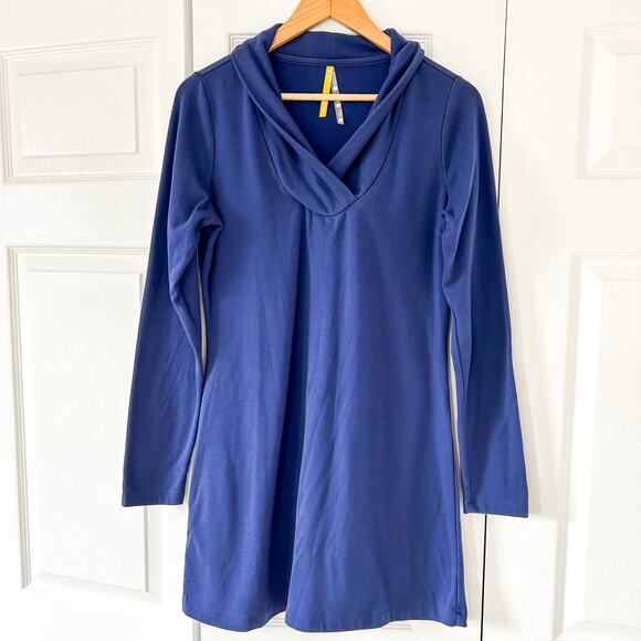 Lole Calm Long Sleeve Tunic Dress Blue Cowl Neck Lounge Athleisure EUC Sz Large - Picture 2 of 5